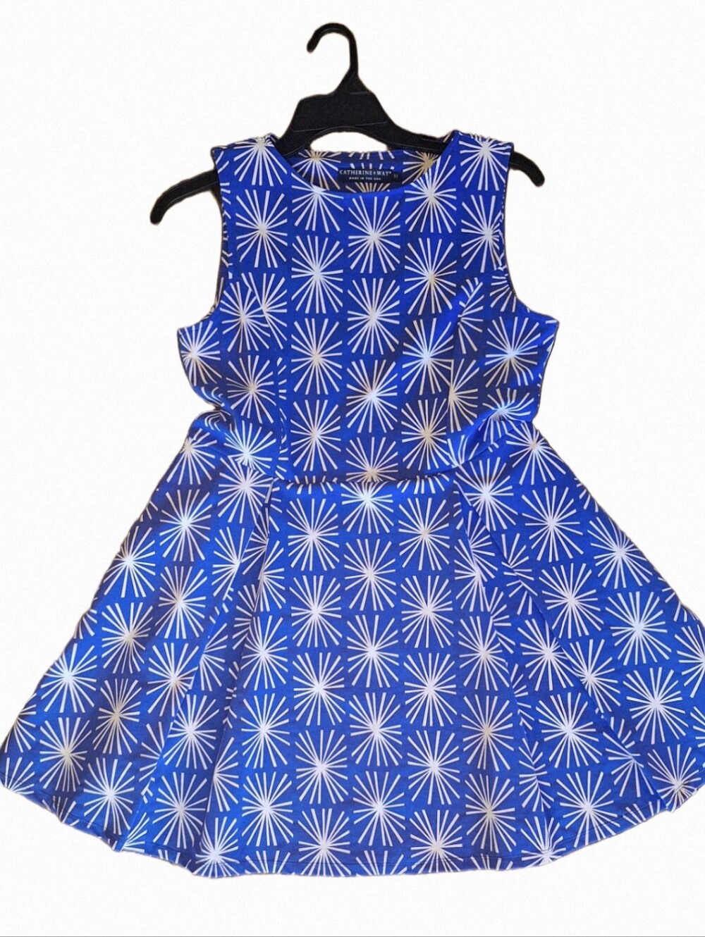 NWT Katherine Way Blue and White Starburst Midi Dress XL